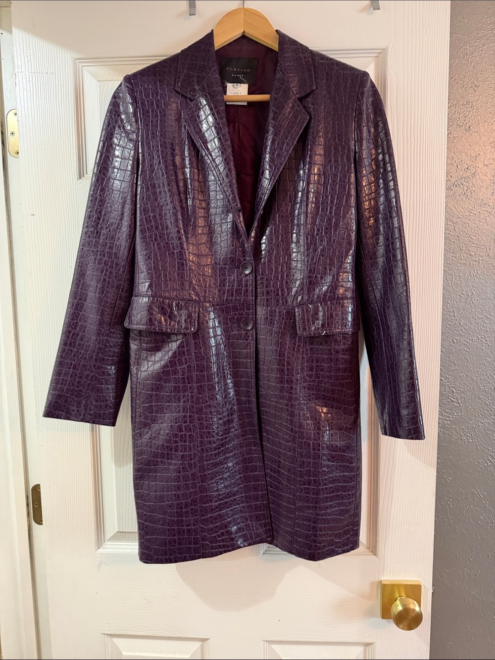 Vertigo Paris DeepPlum Croc-Embossed PLeather Trench